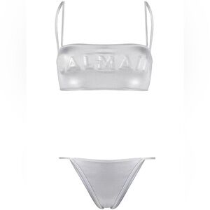 BALMAIN Two-Piece Logo Embossed Bandeau Bikini Set